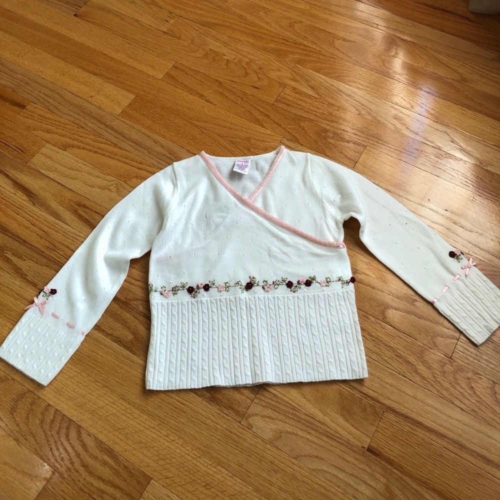 White sweater for kids with floral design